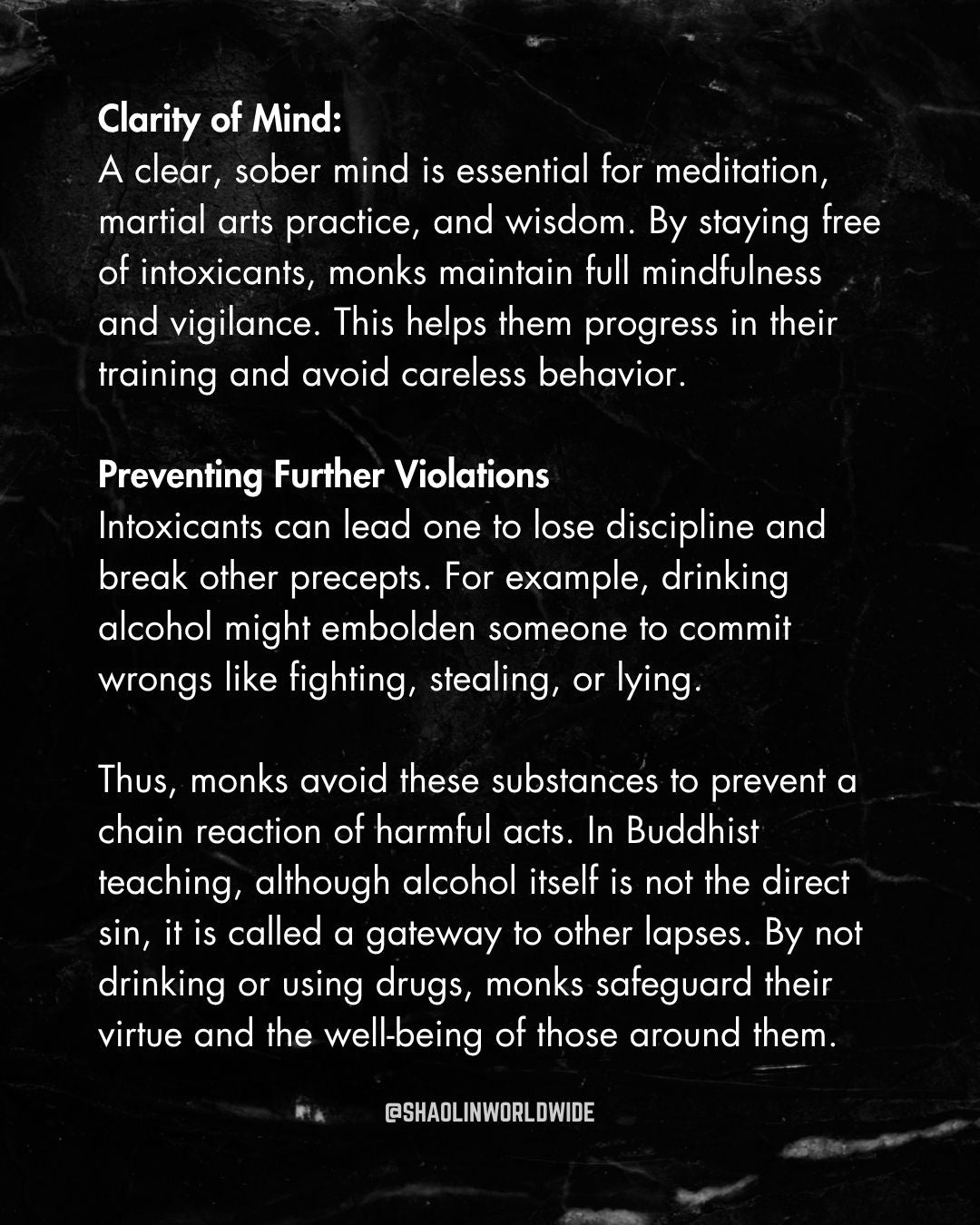 Shaolin Wisdom:  The Five Precepts (五戒)