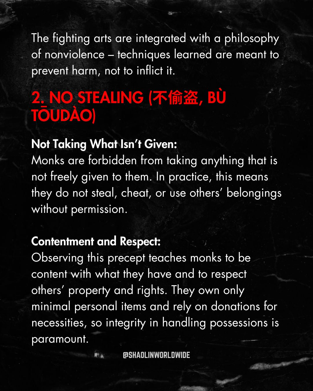 Shaolin Wisdom:  The Five Precepts (五戒)