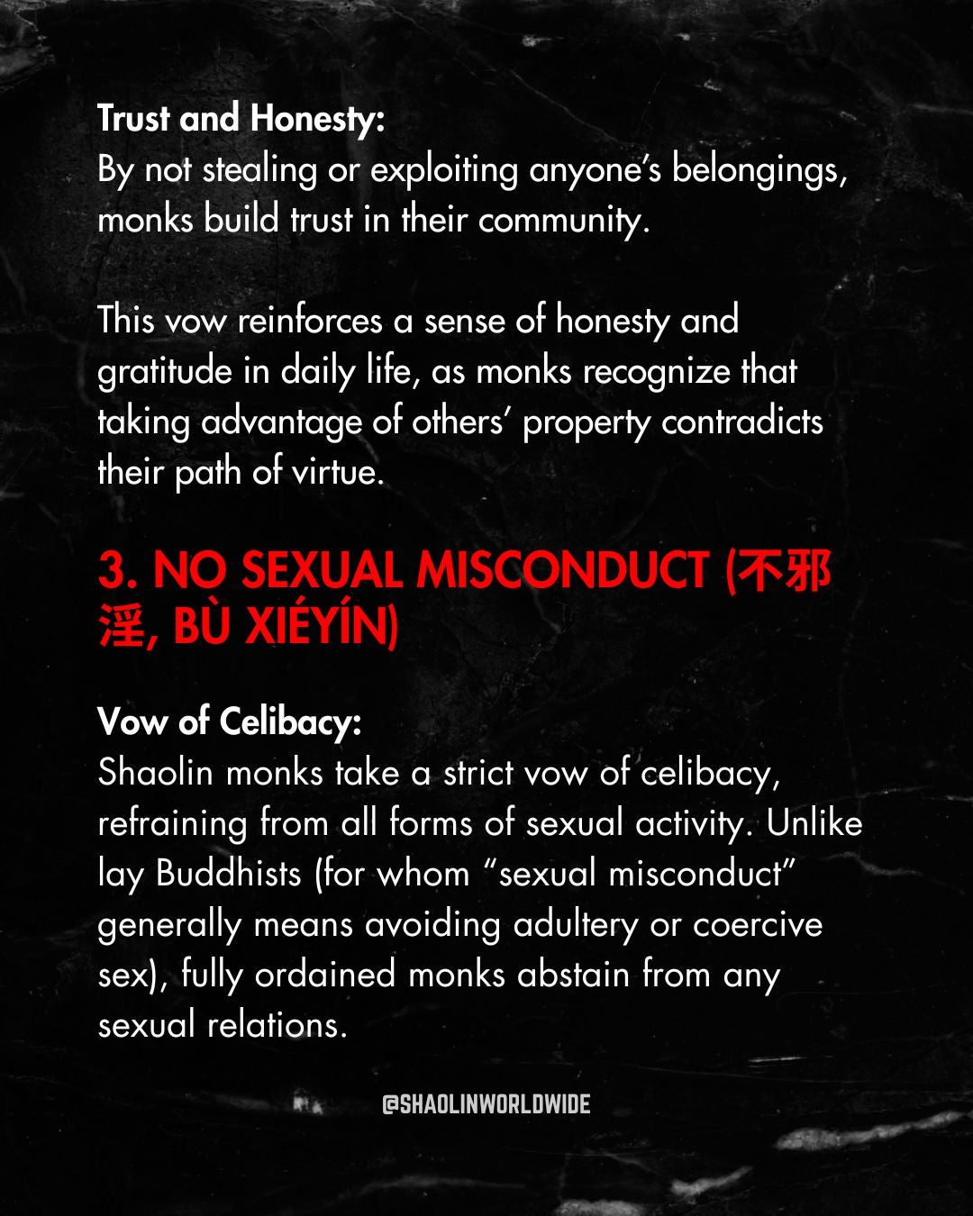 Shaolin Wisdom:  The Five Precepts (五戒)