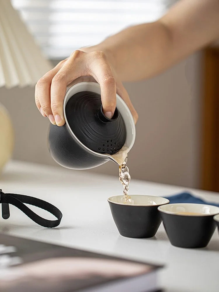 Portable Ceramic Kung Fu Tea Set with Travel Case