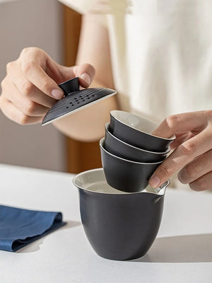 Portable Ceramic Kung Fu Tea Set with Travel Case
