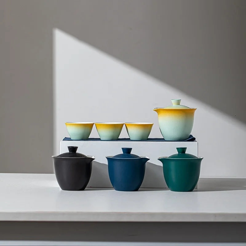 Portable Ceramic Kung Fu Tea Set with Travel Case