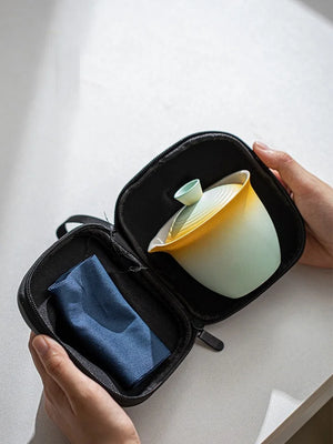 Portable Ceramic Kung Fu Tea Set with Travel Case