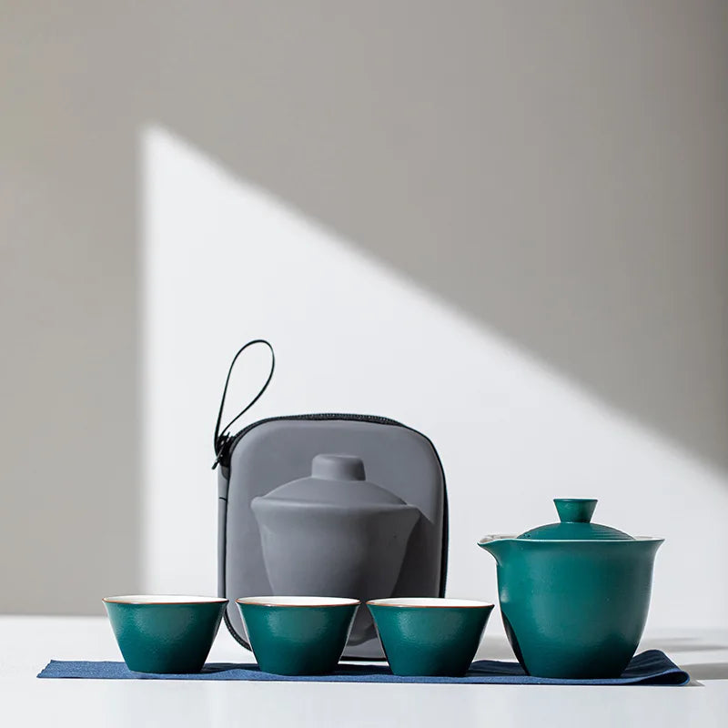 Portable Ceramic Kung Fu Tea Set with Travel Case