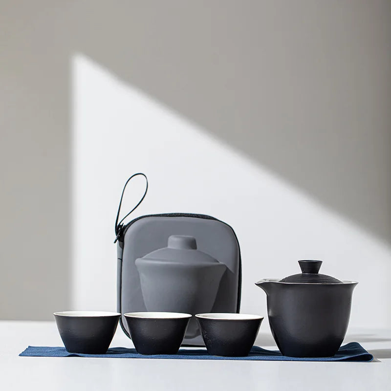 Portable Ceramic Kung Fu Tea Set with Travel Case