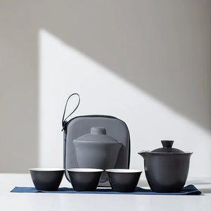 Portable Ceramic Kung Fu Tea Set with Travel Case