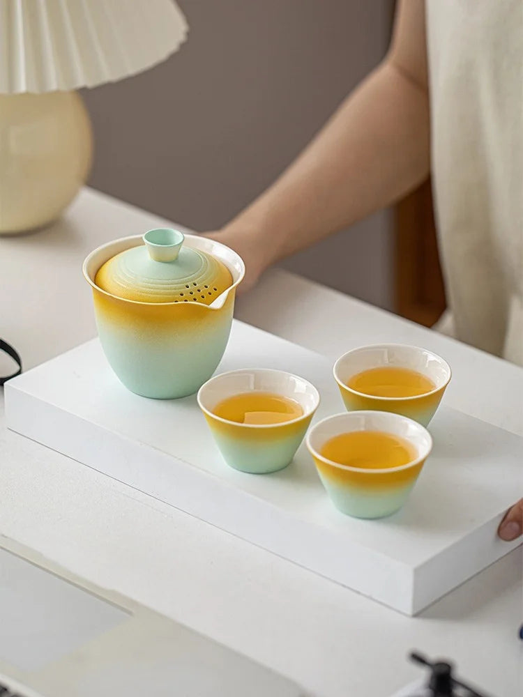 Portable Ceramic Kung Fu Tea Set with Travel Case