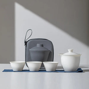 Portable Ceramic Kung Fu Tea Set with Travel Case