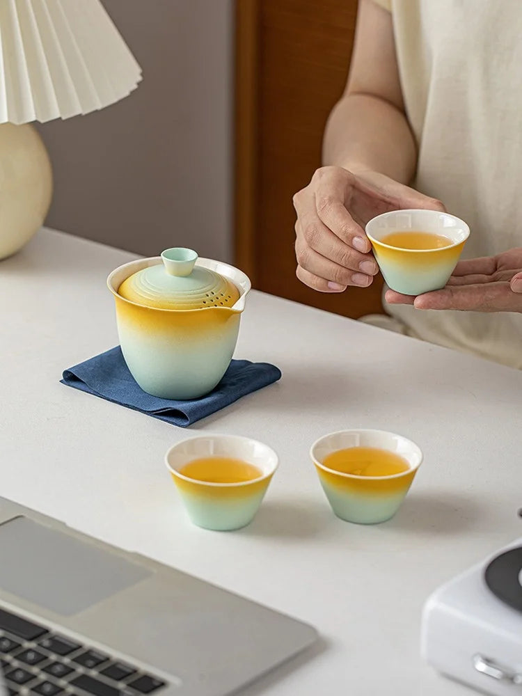 Portable Ceramic Kung Fu Tea Set with Travel Case