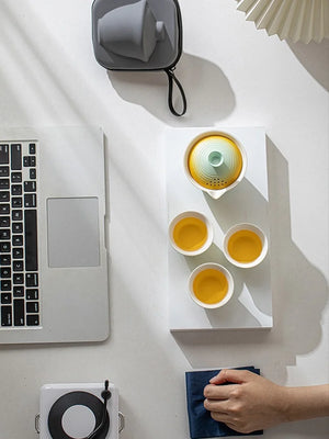 Portable Ceramic Kung Fu Tea Set with Travel Case