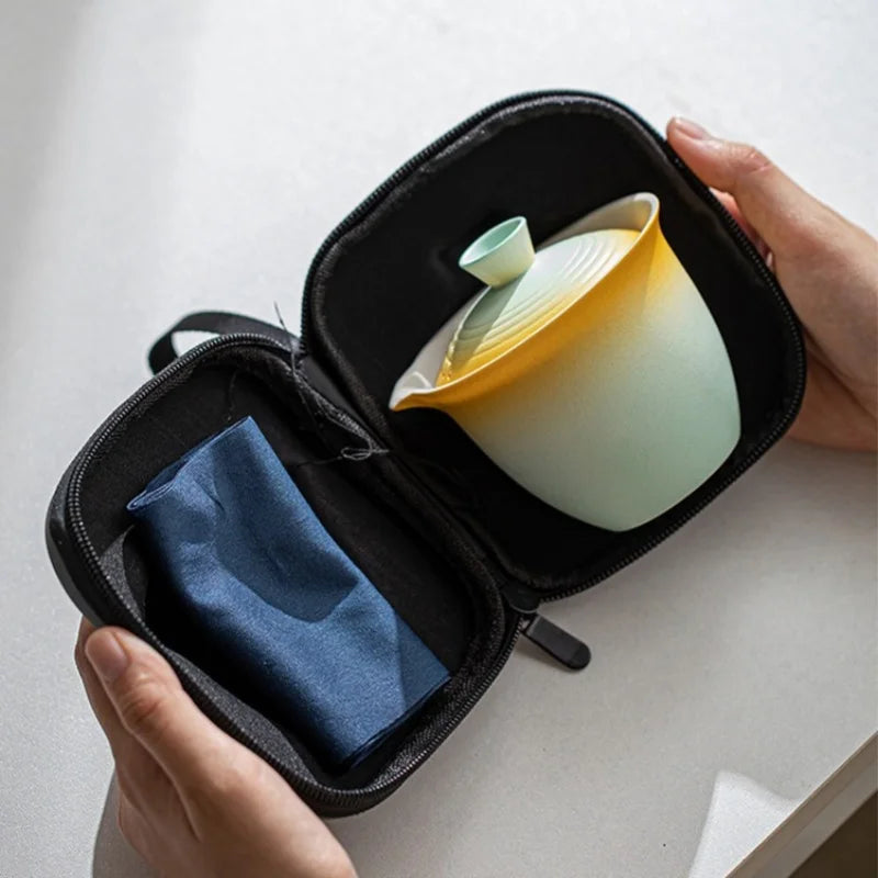 Portable Ceramic Kung Fu Tea Set with Travel Case