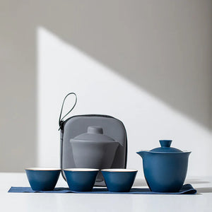 Portable Ceramic Kung Fu Tea Set with Travel Case