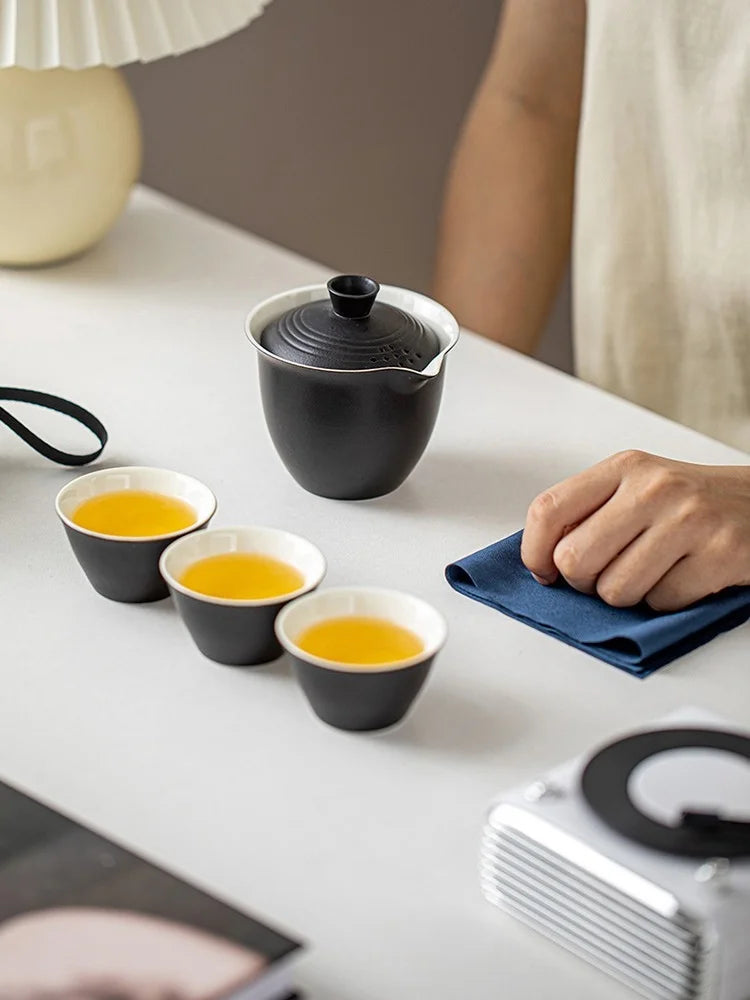 Portable Ceramic Kung Fu Tea Set with Travel Case