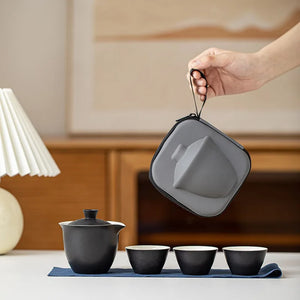 Portable Ceramic Kung Fu Tea Set with Travel Case